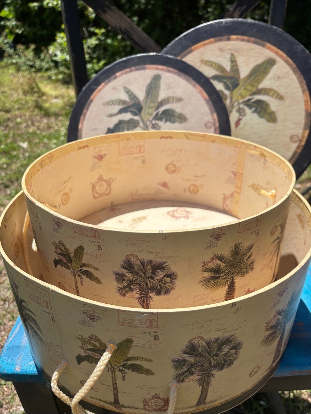 Decorative Palm Tree Round Storage Box - Cream